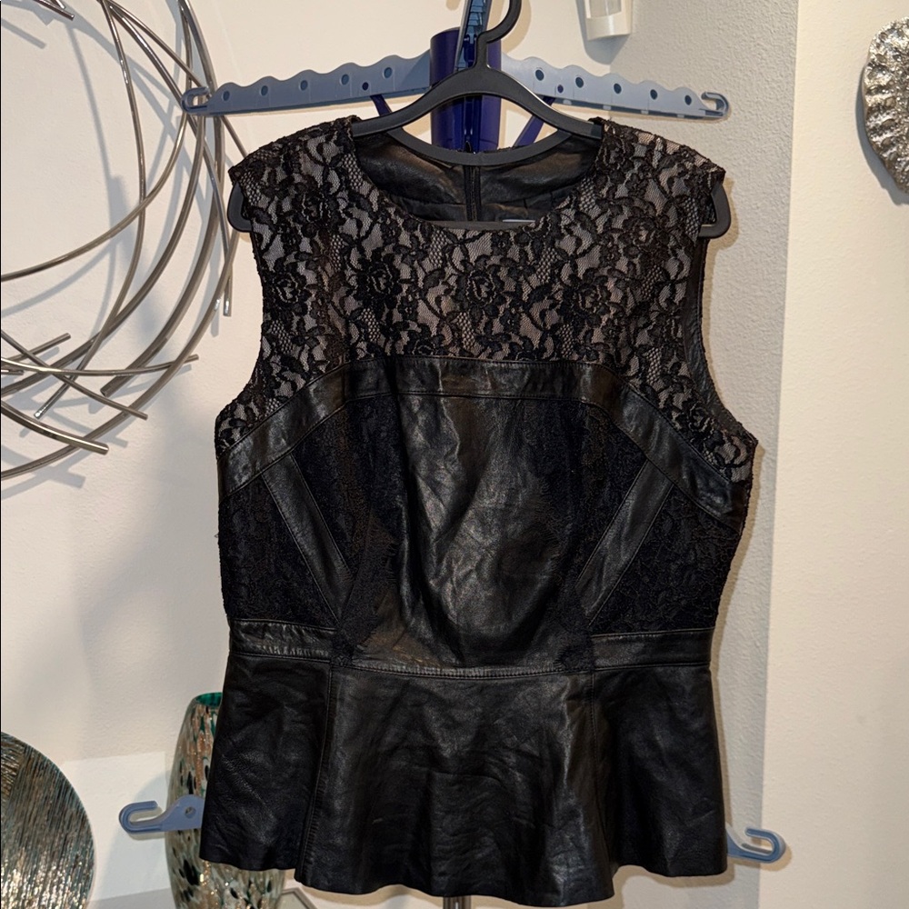 ANTONIO MELANI Black Lace and Leather Top